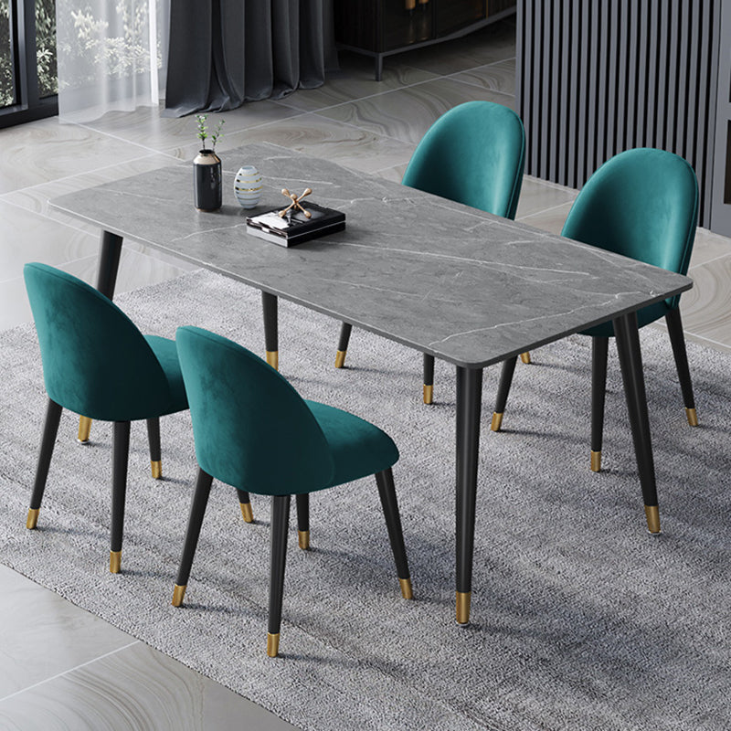 4 Legs Dining Site Table Contemporary Style Stone Dinette Table for Home Gray 55.1"L x 31.5"W x 29.5"H Without Chairs Clearhalo ' dining_table' 'Dining Tables & Seating' 'Dining Tables' 'furn' 'furn_dining_table' 'Furniture' 'furniture_dining_table' 'Kitchen & Dining Furniture' 'kitchen&dining_furn' 'kitchen' 'kitchen_dining_table' 4480095
