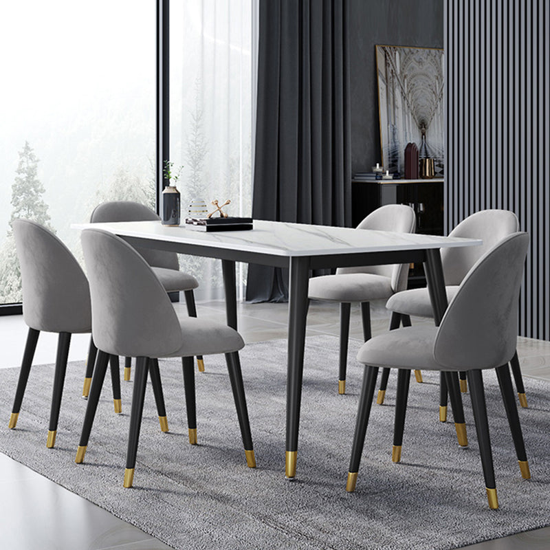 4 Legs Dining Site Table Contemporary Style Stone Dinette Table for Home White 55.1"L x 31.5"W x 29.5"H Without Chairs Clearhalo ' dining_table' 'Dining Tables & Seating' 'Dining Tables' 'furn' 'furn_dining_table' 'Furniture' 'furniture_dining_table' 'Kitchen & Dining Furniture' 'kitchen&dining_furn' 'kitchen' 'kitchen_dining_table' 4480097