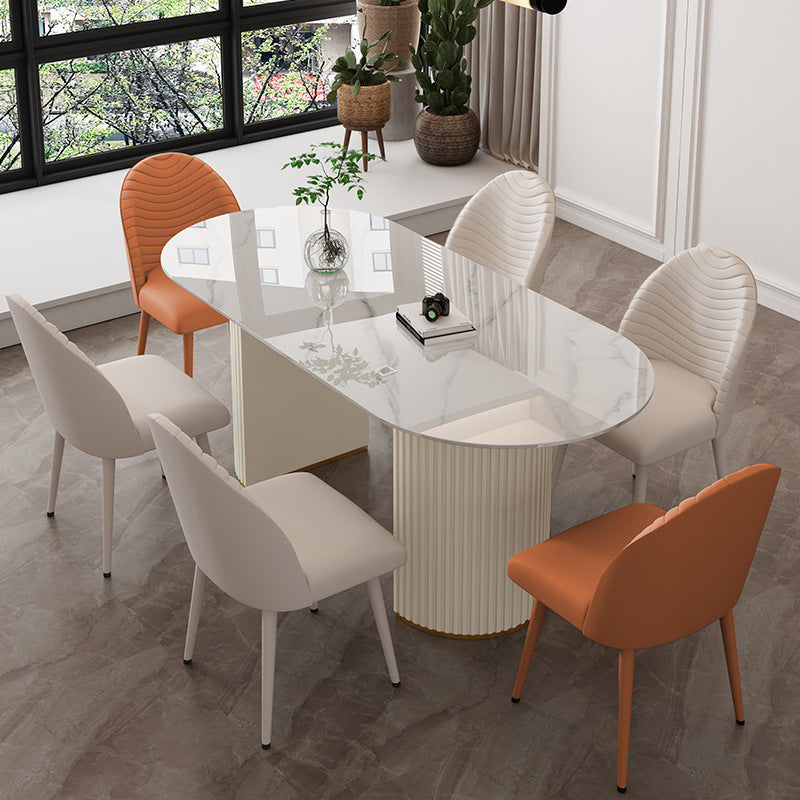 Sintered Stone Table for Restaurant Modern White Table with Double Pedestal Base Oval Without Chairs Clearhalo ' dining_table' 'Dining Tables & Seating' 'Dining Tables' 'furn' 'furn_dining_table' 'Furniture' 'furniture_dining_table' 'Kitchen & Dining Furniture' 'kitchen&dining_furn' 'kitchen' 'kitchen_dining_table' 4480125