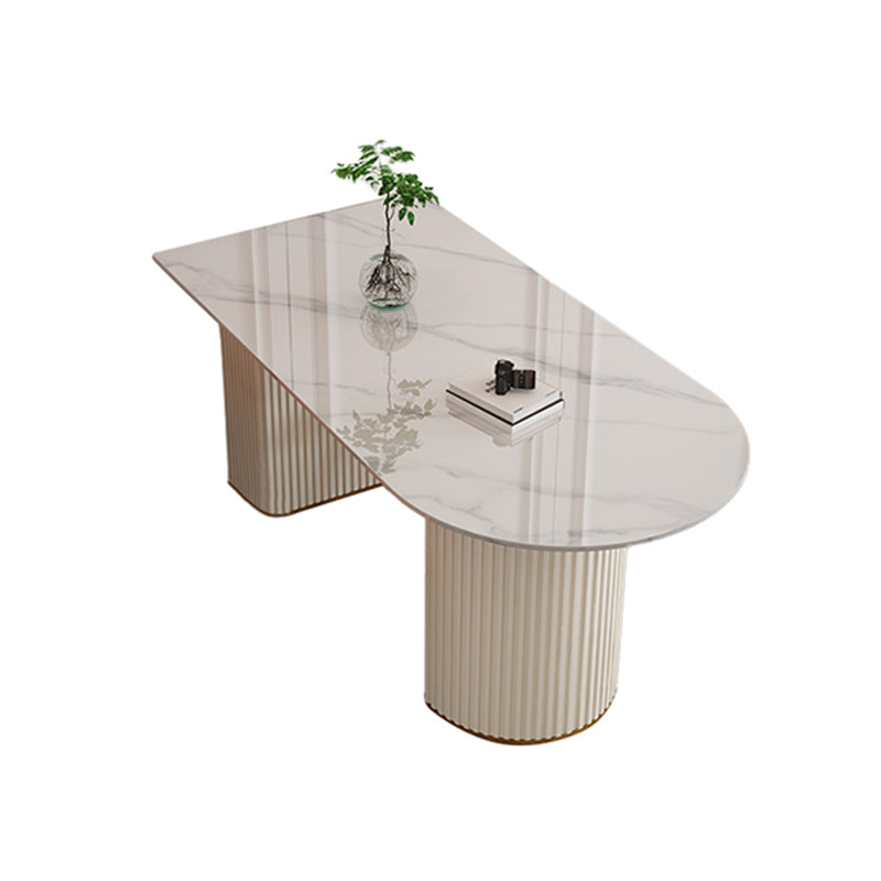 Sintered Stone Table for Restaurant Modern White Table with Double Pedestal Base Free Form Without Chairs Clearhalo ' dining_table' 'Dining Tables & Seating' 'Dining Tables' 'furn' 'furn_dining_table' 'Furniture' 'furniture_dining_table' 'Kitchen & Dining Furniture' 'kitchen&dining_furn' 'kitchen' 'kitchen_dining_table' 4480126