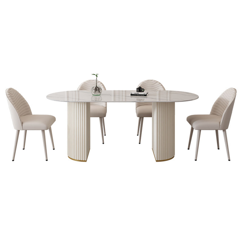 Sintered Stone Table for Restaurant Modern White Table with Double Pedestal Base Clearhalo ' dining_table' 'Dining Tables & Seating' 'Dining Tables' 'furn' 'furn_dining_table' 'Furniture' 'furniture_dining_table' 'Kitchen & Dining Furniture' 'kitchen&dining_furn' 'kitchen' 'kitchen_dining_table' 4480131