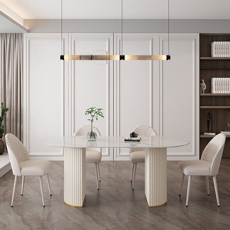 Sintered Stone Table for Restaurant Modern White Table with Double Pedestal Base Clearhalo ' dining_table' 'Dining Tables & Seating' 'Dining Tables' 'furn' 'furn_dining_table' 'Furniture' 'furniture_dining_table' 'Kitchen & Dining Furniture' 'kitchen&dining_furn' 'kitchen' 'kitchen_dining_table' 4480133