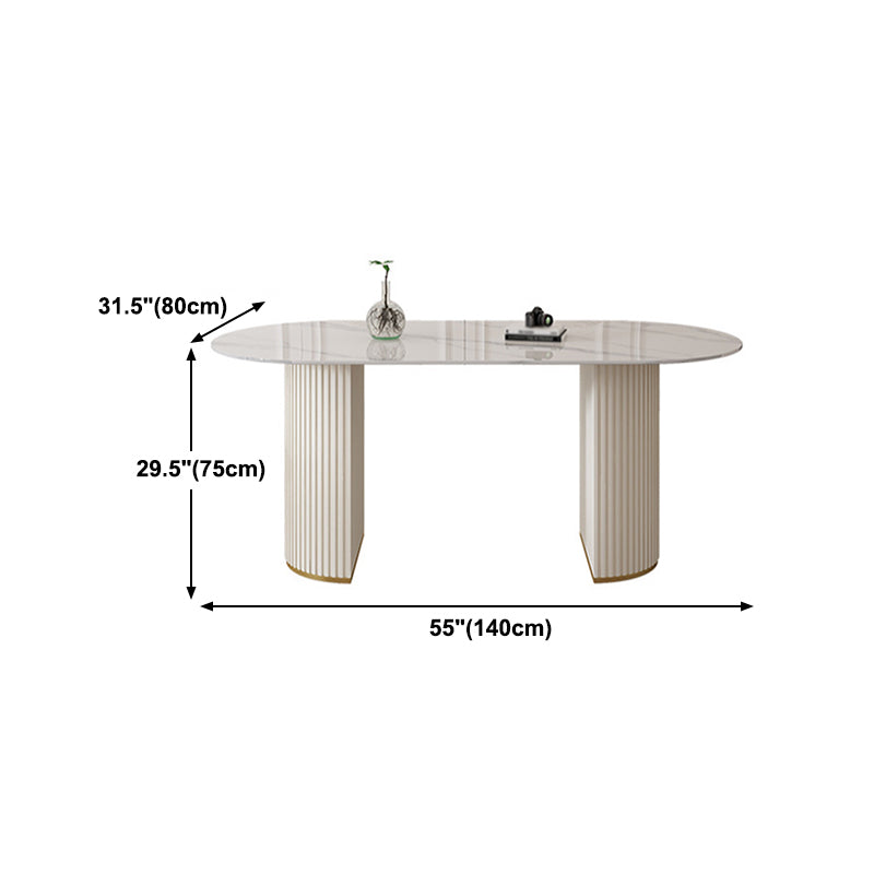 Sintered Stone Table for Restaurant Modern White Table with Double Pedestal Base Clearhalo ' dining_table' 'Dining Tables & Seating' 'Dining Tables' 'furn' 'furn_dining_table' 'Furniture' 'furniture_dining_table' 'Kitchen & Dining Furniture' 'kitchen&dining_furn' 'kitchen' 'kitchen_dining_table' 4480140