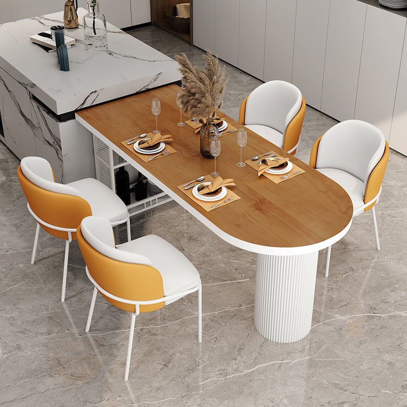 Metal Contemporary Freeform Dining Table Pine Solid Wood Top Table White-Brown 63"L x 27.6"W x 29.5"H Without Chairs Clearhalo ' dining_table' 'Dining Tables & Seating' 'Dining Tables' 'furn' 'furn_dining_table' 'Furniture' 'furniture_dining_table' 'Kitchen & Dining Furniture' 'kitchen&dining_furn' 'kitchen' 'kitchen_dining_table' 4480183