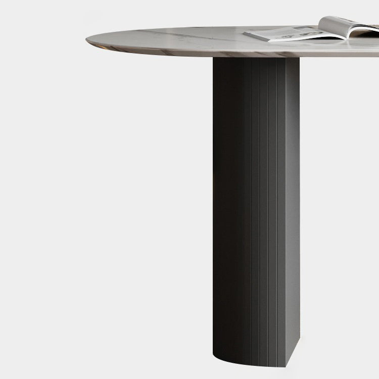 Metal Contemporary Oval Dining Table Sintered Stone Top Table with Double Pedestal Base Clearhalo ' dining_table' 'Dining Tables & Seating' 'Dining Tables' 'furn' 'furn_dining_table' 'Furniture' 'furniture_dining_table' 'Kitchen & Dining Furniture' 'kitchen&dining_furn' 'kitchen' 'kitchen_dining_table' 4480203