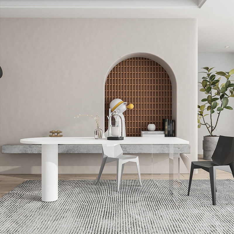 Modern Style Double Pedestal Furniture Pine Solid Wood Dining Room Collection White 55.1"L x 27.6"W x 29.5"H Without Chairs Clearhalo ' dining_table' 'Dining Tables & Seating' 'Dining Tables' 'furn' 'furn_dining_table' 'Furniture' 'furniture_dining_table' 'Kitchen & Dining Furniture' 'kitchen&dining_furn' 'kitchen' 'kitchen_dining_table' 4480217