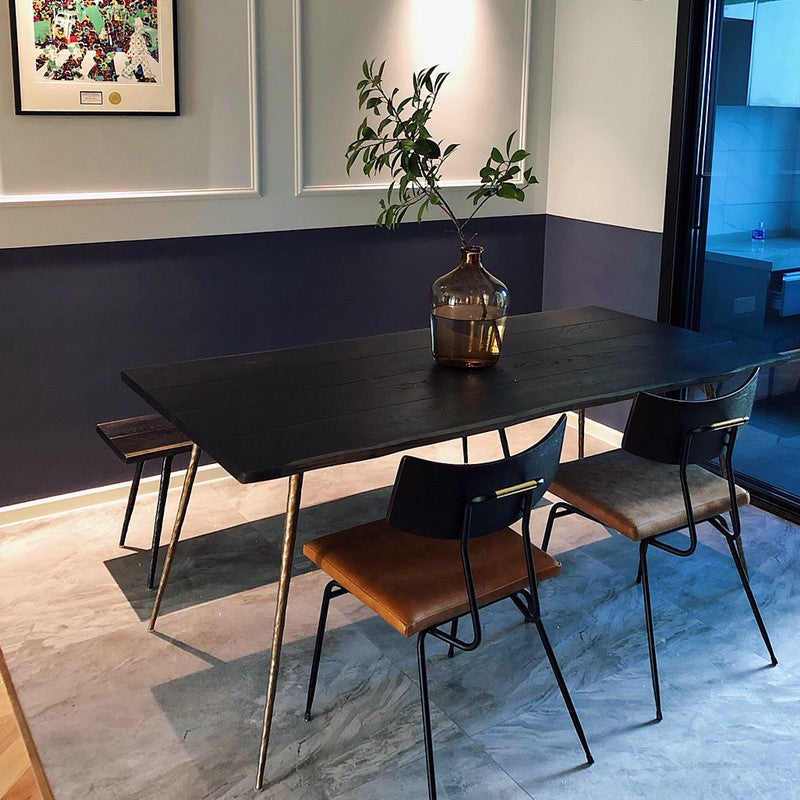 Traditional Luxury Rectangle Table Oak Solid Wood Dinette Table with 4 Legs Black-Gold 55.1"L x 31.5"W x 29.5"H Without Chairs Clearhalo ' dining_table' 'Dining Tables & Seating' 'Dining Tables' 'furn' 'furn_dining_table' 'Furniture' 'furniture_dining_table' 'Kitchen & Dining Furniture' 'kitchen&dining_furn' 'kitchen' 'kitchen_dining_table' 4480343