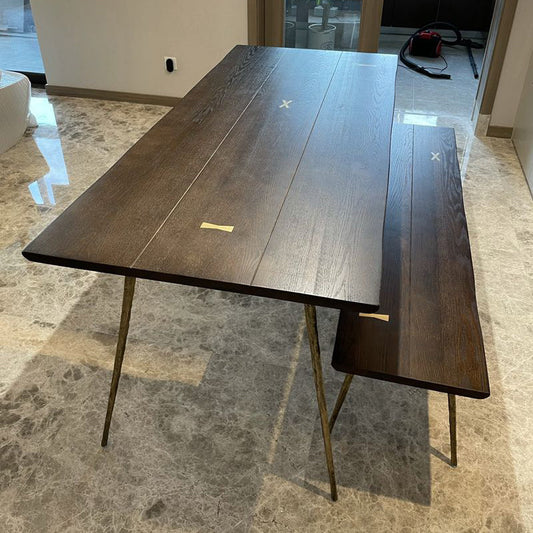 Traditional Luxury Rectangle Table Oak Solid Wood Dinette Table with 4 Legs