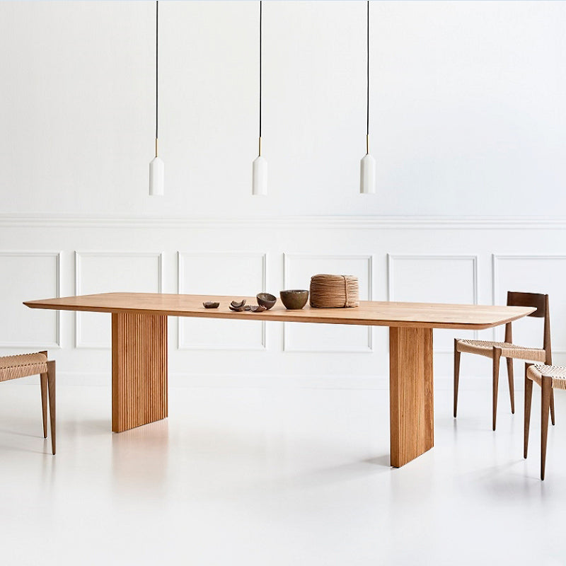 Rectangle Double Pedestal Table Simplicity Solid Wood Table for Restaurant Natural 78.7"L x 31.5"W x 29.5"H Without Chairs Clearhalo ' dining_table' 'Dining Tables & Seating' 'Dining Tables' 'furn' 'furn_dining_table' 'Furniture' 'furniture_dining_table' 'Kitchen & Dining Furniture' 'kitchen&dining_furn' 'kitchen' 'kitchen_dining_table' 4480377