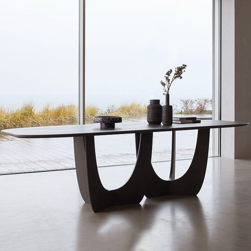 Solid Wood Dining Table Simplicity Double Pedestal Table for Dining Room Black 63"L x 27.6"W x 29.5"H Without Chairs Clearhalo ' dining_table' 'Dining Tables & Seating' 'Dining Tables' 'furn' 'furn_dining_table' 'Furniture' 'furniture_dining_table' 'Kitchen & Dining Furniture' 'kitchen&dining_furn' 'kitchen' 'kitchen_dining_table' 4480391