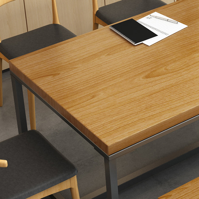Metal Industrial Rectangle Dining Table Pine Wood Top Table with Trestle Base Clearhalo ' dining_table' 'Dining Tables & Seating' 'Dining Tables' 'furn' 'furn_dining_table' 'Furniture' 'furniture_dining_table' 'Kitchen & Dining Furniture' 'kitchen&dining_furn' 'kitchen' 'kitchen_dining_table' 4480410