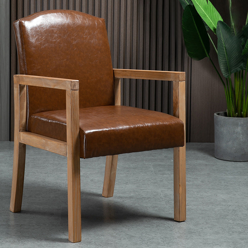 Contemporary Dining Arm Chair Matte Finish Solid Wood Parsons Chair with 4 Legs Dark Brown 1 Piece Clearhalo ' kitchen&dining_furn' 'Dining Chairs' 'Dining Tables & Seating' 'dining_chair' 'furn' 'furn_dining_chair' 'Furniture' 'furniture_dining_chair' 'Kitchen & Dining Furniture' 'kitchen' 4480444