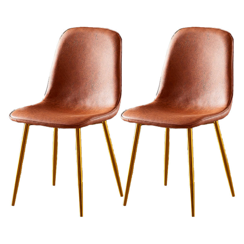 Nordic Style Kitchen Metal Dining Chairs Dining Armless Side Chair Light Brown 2 Piece Set Brass Gold Clearhalo ' kitchen&dining_furn' 'Dining Chairs' 'Dining Tables & Seating' 'dining_chair' 'furn' 'furn_dining_chair' 'Furniture' 'furniture_dining_chair' 'Kitchen & Dining Furniture' 'kitchen' 4480487