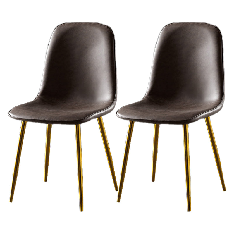 Nordic Style Kitchen Metal Dining Chairs Dining Armless Side Chair Dark Brown 2 Piece Set Brass Gold Clearhalo ' kitchen&dining_furn' 'Dining Chairs' 'Dining Tables & Seating' 'dining_chair' 'furn' 'furn_dining_chair' 'Furniture' 'furniture_dining_chair' 'Kitchen & Dining Furniture' 'kitchen' 4480517