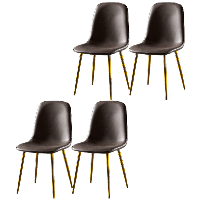 Nordic Style Kitchen Metal Dining Chairs Dining Armless Side Chair Dark Brown 4 Piece Set Brass Gold Clearhalo ' kitchen&dining_furn' 'Dining Chairs' 'Dining Tables & Seating' 'dining_chair' 'furn' 'furn_dining_chair' 'Furniture' 'furniture_dining_chair' 'Kitchen & Dining Furniture' 'kitchen' 4480518