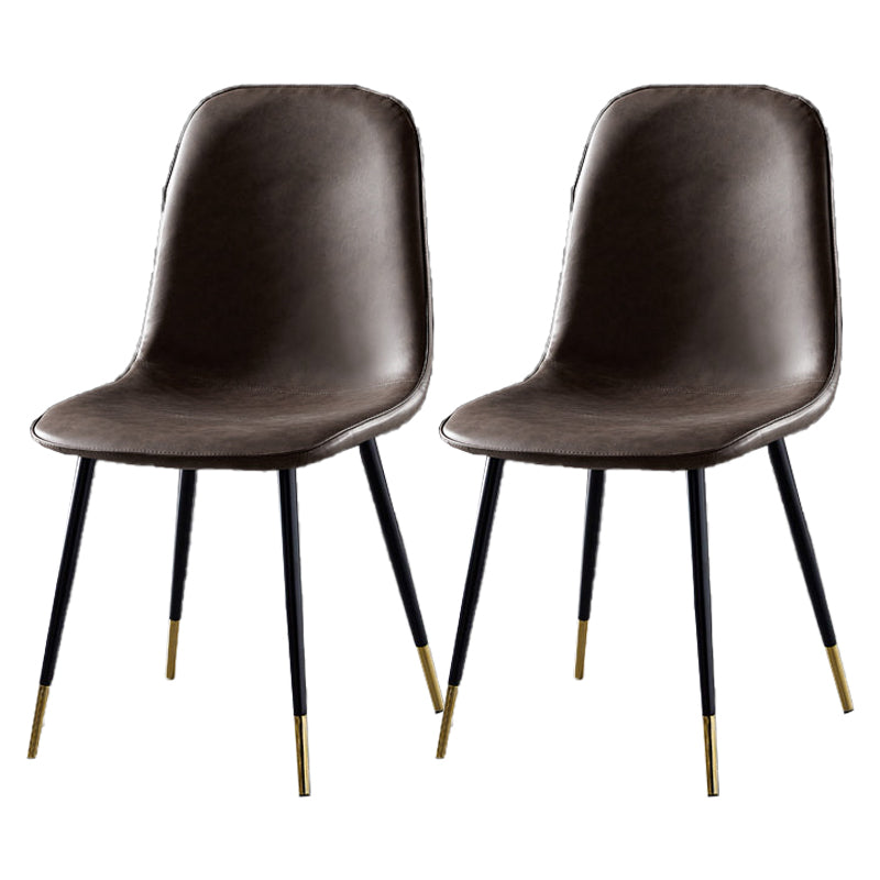 Nordic Style Kitchen Metal Dining Chairs Dining Armless Side Chair Dark Brown 2 Piece Set Black Gold Clearhalo ' kitchen&dining_furn' 'Dining Chairs' 'Dining Tables & Seating' 'dining_chair' 'furn' 'furn_dining_chair' 'Furniture' 'furniture_dining_chair' 'Kitchen & Dining Furniture' 'kitchen' 4480520