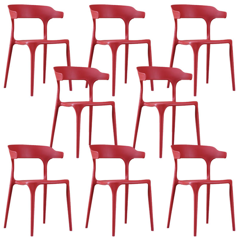 Contemporary Restaurant Plastic Arm Chair Matte Finish Open Back Dining Chair Red Set of 8 Clearhalo ' kitchen&dining_furn' 'Dining Chairs' 'Dining Tables & Seating' 'dining_chair' 'Furniture' 'furniture_dining_chair' 'Kitchen & Dining Furniture' 'kitchen' 4480544