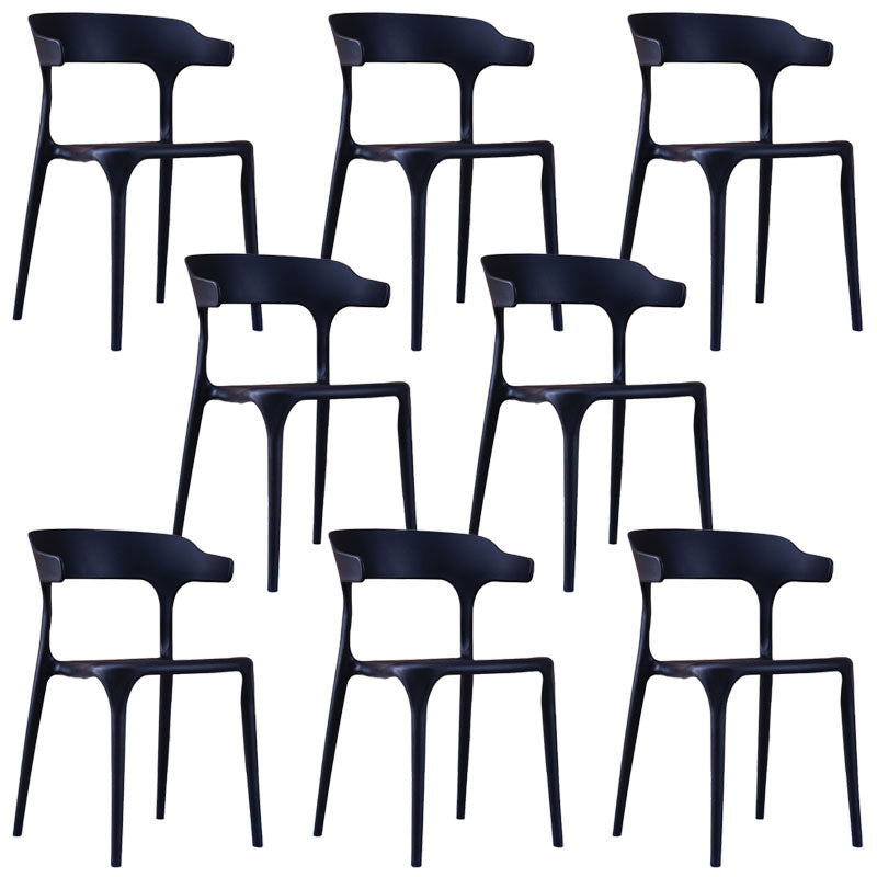 Contemporary Restaurant Plastic Arm Chair Matte Finish Open Back Dining Chair Black Set of 8 Clearhalo ' kitchen&dining_furn' 'Dining Chairs' 'Dining Tables & Seating' 'dining_chair' 'Furniture' 'furniture_dining_chair' 'Kitchen & Dining Furniture' 'kitchen' 4480559