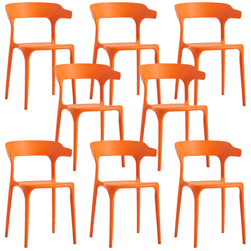 Contemporary Restaurant Plastic Arm Chair Matte Finish Open Back Dining Chair Orange Set of 8 Clearhalo ' kitchen&dining_furn' 'Dining Chairs' 'Dining Tables & Seating' 'dining_chair' 'Furniture' 'furniture_dining_chair' 'Kitchen & Dining Furniture' 'kitchen' 4480564