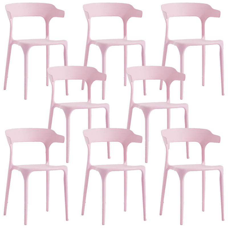 Contemporary Restaurant Plastic Arm Chair Matte Finish Open Back Dining Chair Light Pink Set of 8 Clearhalo ' kitchen&dining_furn' 'Dining Chairs' 'Dining Tables & Seating' 'dining_chair' 'Furniture' 'furniture_dining_chair' 'Kitchen & Dining Furniture' 'kitchen' 4480574