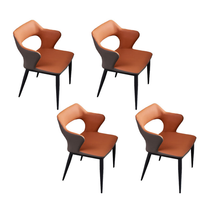 Contemporary Style Metal Dining Chairs Kitchen Open Back Arm Side Chairs Orange 4 Piece Set Clearhalo ' kitchen&dining_furn' 'Dining Chairs' 'Dining Tables & Seating' 'dining_chair' 'furn' 'furn_dining_chair' 'Furniture' 'furniture_dining_chair' 'Kitchen & Dining Furniture' 'kitchen' 4480662