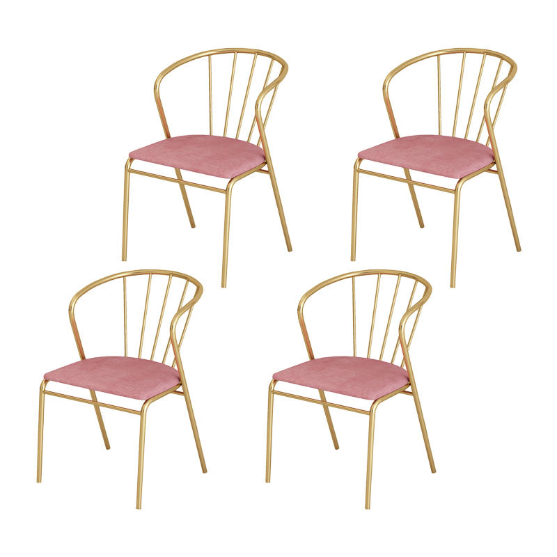 Scandinavian Style Windsor Back Side Chairs Upholstered Armless Dining Chairs Pink 4 Piece Set Clearhalo ' kitchen&dining_furn' 'Dining Chairs' 'Dining Tables & Seating' 'dining_chair' 'furn' 'furn_dining_chair' 'Furniture' 'furniture_dining_chair' 'Kitchen & Dining Furniture' 'kitchen' 4480802