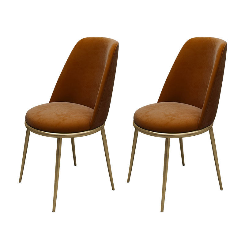 Scandinavian Design Solid Back Armless Dining Chairs Upholstered Dining Side Chair Orange 2 Piece Set Clearhalo ' kitchen&dining_furn' 'Dining Chairs' 'Dining Tables & Seating' 'dining_chair' 'furn' 'furn_dining_chair' 'Furniture' 'furniture_dining_chair' 'Kitchen & Dining Furniture' 'kitchen' 4480864
