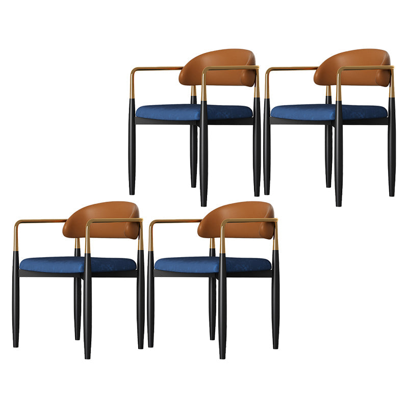 Contemporary Style Kitchen Metal Dining Chairs Open Back Dining Arm Side Chairs Blue-Brown 4 Piece Set Clearhalo ' kitchen&dining_furn' 'Dining Chairs' 'Dining Tables & Seating' 'dining_chair' 'furn' 'furn_dining_chair' 'Furniture' 'furniture_dining_chair' 'Kitchen & Dining Furniture' 'kitchen' 4480878