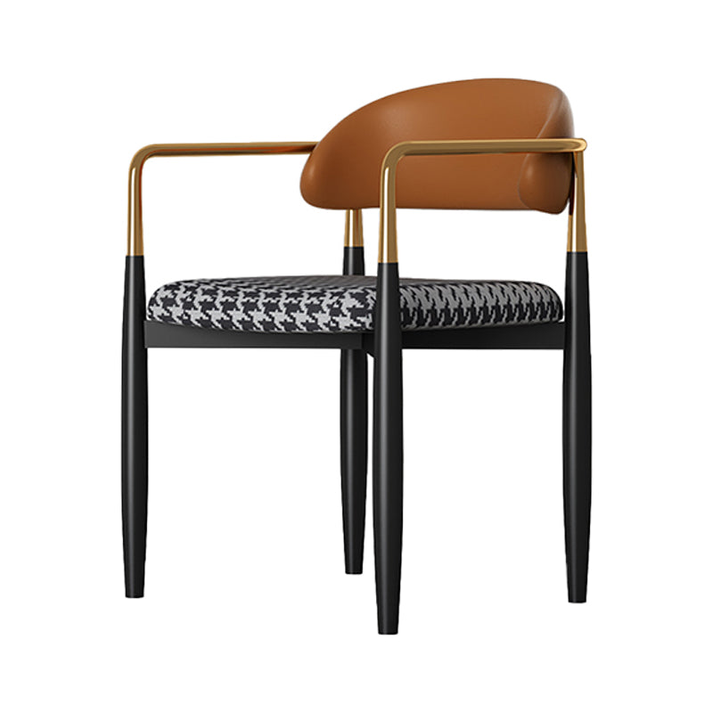 Contemporary Style Kitchen Metal Dining Chairs Open Back Dining Arm Side Chairs Brown-Black 1 Piece Clearhalo ' kitchen&dining_furn' 'Dining Chairs' 'Dining Tables & Seating' 'dining_chair' 'furn' 'furn_dining_chair' 'Furniture' 'furniture_dining_chair' 'Kitchen & Dining Furniture' 'kitchen' 4480879