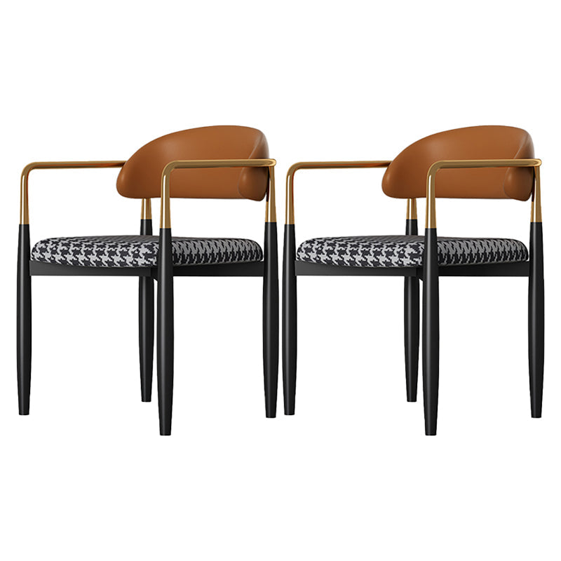 Contemporary Style Kitchen Metal Dining Chairs Open Back Dining Arm Side Chairs Brown-Black 2 Piece Set Clearhalo ' kitchen&dining_furn' 'Dining Chairs' 'Dining Tables & Seating' 'dining_chair' 'furn' 'furn_dining_chair' 'Furniture' 'furniture_dining_chair' 'Kitchen & Dining Furniture' 'kitchen' 4480882