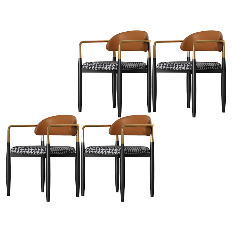 Contemporary Style Kitchen Metal Dining Chairs Open Back Dining Arm Side Chairs Brown-Black 4 Piece Set Clearhalo ' kitchen&dining_furn' 'Dining Chairs' 'Dining Tables & Seating' 'dining_chair' 'furn' 'furn_dining_chair' 'Furniture' 'furniture_dining_chair' 'Kitchen & Dining Furniture' 'kitchen' 4480883