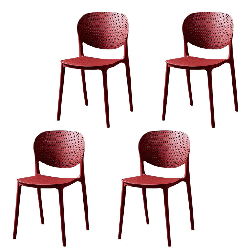 Plastic Scandinavian Kitchen Dining Room Side Chair Open Back Chair Red 4 Piece Set Clearhalo ' kitchen&dining_furn' 'Dining Chairs' 'Dining Tables & Seating' 'dining_chair' 'furn' 'furn_dining_chair' 'Furniture' 'furniture_dining_chair' 'Kitchen & Dining Furniture' 'kitchen' 4480997