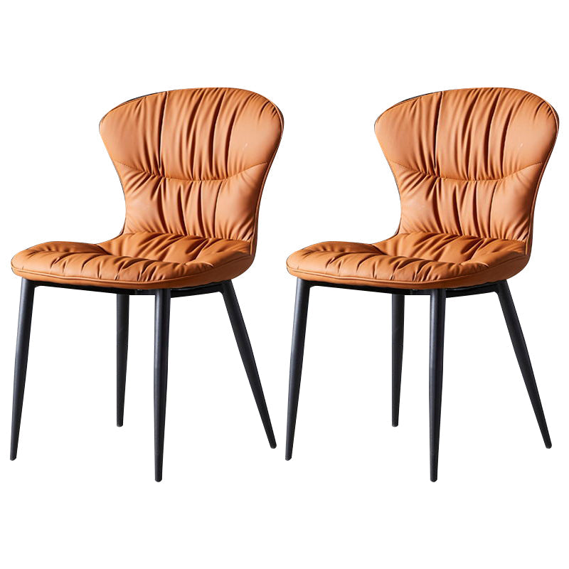 Contemporary Dining Armless Chair Matte Finish Leather Curved Parsons Side Chair Orange Set of 2 Clearhalo ' kitchen&dining_furn' 'Dining Chairs' 'Dining Tables & Seating' 'dining_chair' 'Furniture' 'furniture_dining_chair' 'Kitchen & Dining Furniture' 'kitchen' 4481115