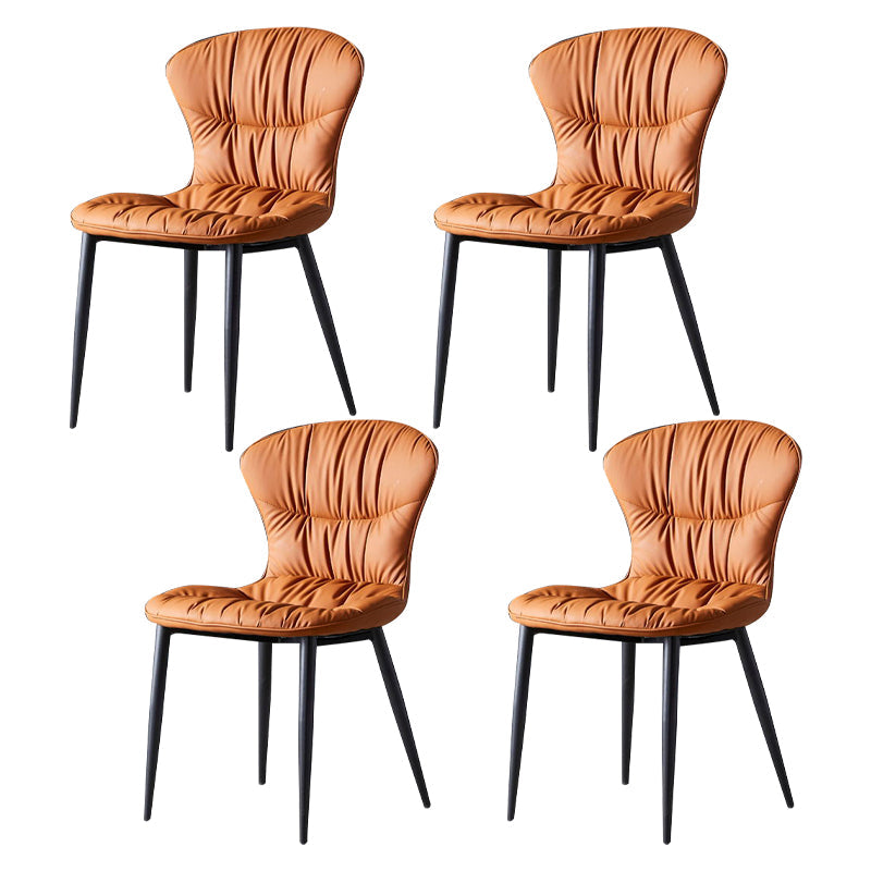 Contemporary Dining Armless Chair Matte Finish Leather Curved Parsons Side Chair Orange Set of 4 Clearhalo ' kitchen&dining_furn' 'Dining Chairs' 'Dining Tables & Seating' 'dining_chair' 'Furniture' 'furniture_dining_chair' 'Kitchen & Dining Furniture' 'kitchen' 4481117