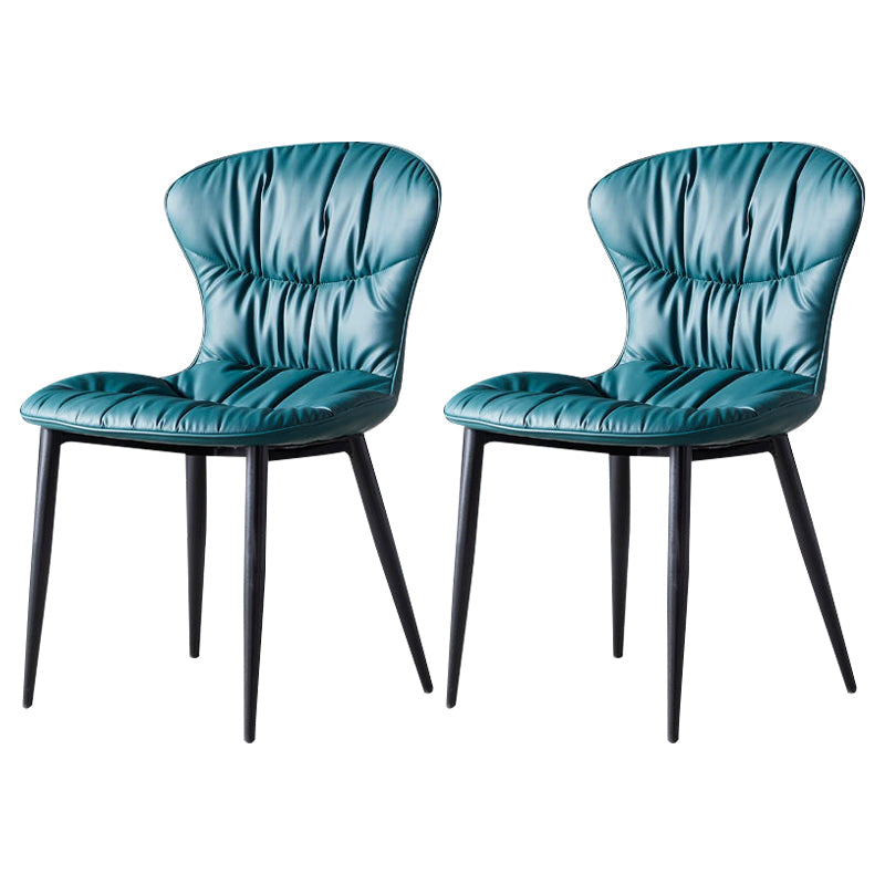 Contemporary Dining Armless Chair Matte Finish Leather Curved Parsons Side Chair Navy Set of 2 Clearhalo ' kitchen&dining_furn' 'Dining Chairs' 'Dining Tables & Seating' 'dining_chair' 'Furniture' 'furniture_dining_chair' 'Kitchen & Dining Furniture' 'kitchen' 4481121