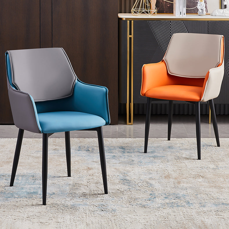 Contemporary Arm Chair Matte Finish Leather Curved Parsons Chair for Dining Room Clearhalo ' kitchen&dining_furn' 'Dining Chairs' 'Dining Tables & Seating' 'dining_chair' 'Furniture' 'furniture_dining_chair' 'Kitchen & Dining Furniture' 'kitchen' 4481254