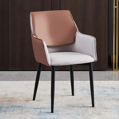 Contemporary Arm Chair Matte Finish Leather Curved Parsons Chair for Dining Room Grey 1 Piece Clearhalo ' kitchen&dining_furn' 'Dining Chairs' 'Dining Tables & Seating' 'dining_chair' 'Furniture' 'furniture_dining_chair' 'Kitchen & Dining Furniture' 'kitchen' 4481255