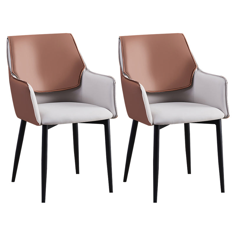 Contemporary Arm Chair Matte Finish Leather Curved Parsons Chair for Dining Room Grey Set of 2 Clearhalo ' kitchen&dining_furn' 'Dining Chairs' 'Dining Tables & Seating' 'dining_chair' 'Furniture' 'furniture_dining_chair' 'Kitchen & Dining Furniture' 'kitchen' 4481257