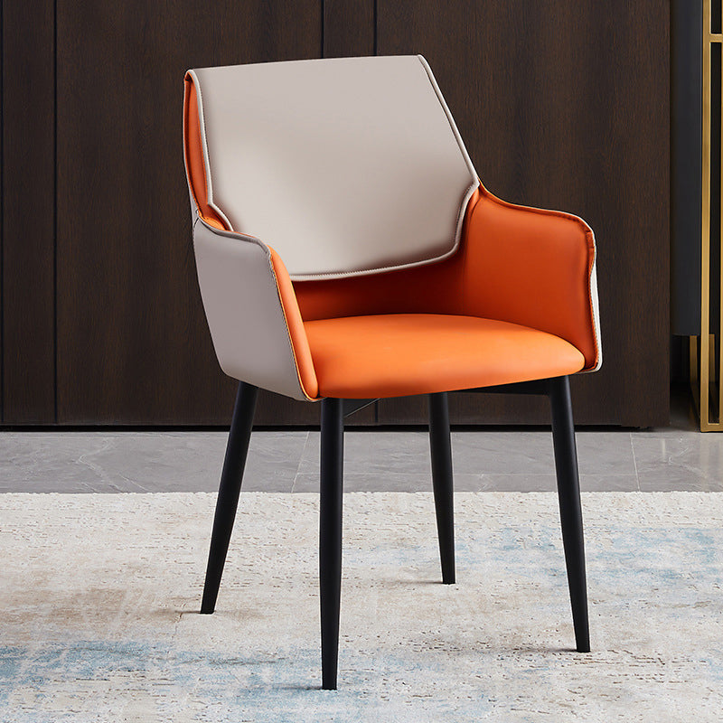 Contemporary Arm Chair Matte Finish Leather Curved Parsons Chair for Dining Room Orange 1 Piece Clearhalo ' kitchen&dining_furn' 'Dining Chairs' 'Dining Tables & Seating' 'dining_chair' 'Furniture' 'furniture_dining_chair' 'Kitchen & Dining Furniture' 'kitchen' 4481261