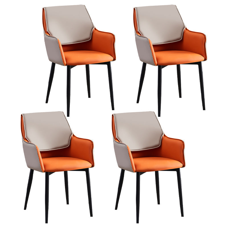 Contemporary Arm Chair Matte Finish Leather Curved Parsons Chair for Dining Room Orange Set of 4 Clearhalo ' kitchen&dining_furn' 'Dining Chairs' 'Dining Tables & Seating' 'dining_chair' 'Furniture' 'furniture_dining_chair' 'Kitchen & Dining Furniture' 'kitchen' 4481265