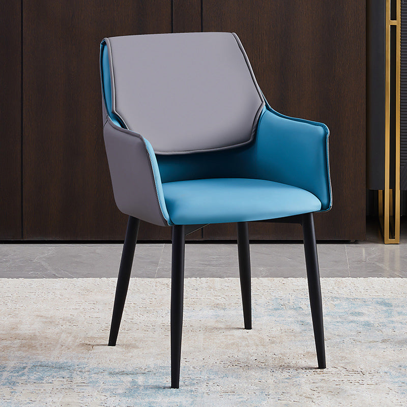 Contemporary Arm Chair Matte Finish Leather Curved Parsons Chair for Dining Room Blue 1 Piece Clearhalo ' kitchen&dining_furn' 'Dining Chairs' 'Dining Tables & Seating' 'dining_chair' 'Furniture' 'furniture_dining_chair' 'Kitchen & Dining Furniture' 'kitchen' 4481267