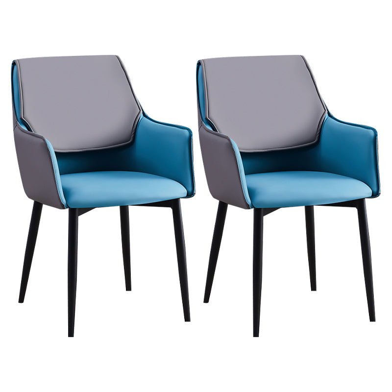 Contemporary Arm Chair Matte Finish Leather Curved Parsons Chair for Dining Room Blue Set of 2 Clearhalo ' kitchen&dining_furn' 'Dining Chairs' 'Dining Tables & Seating' 'dining_chair' 'Furniture' 'furniture_dining_chair' 'Kitchen & Dining Furniture' 'kitchen' 4481268
