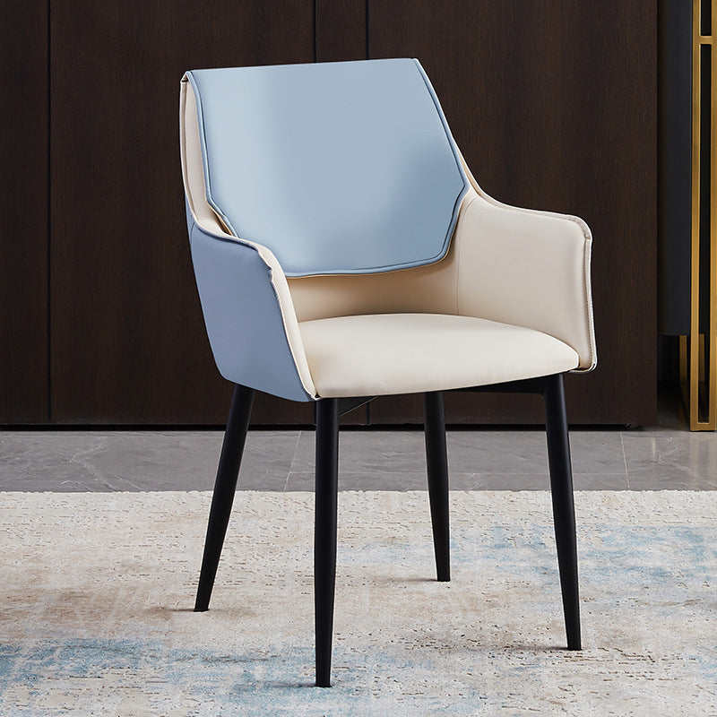 Contemporary Arm Chair Matte Finish Leather Curved Parsons Chair for Dining Room Off-White 1 Piece Clearhalo ' kitchen&dining_furn' 'Dining Chairs' 'Dining Tables & Seating' 'dining_chair' 'Furniture' 'furniture_dining_chair' 'Kitchen & Dining Furniture' 'kitchen' 4481272