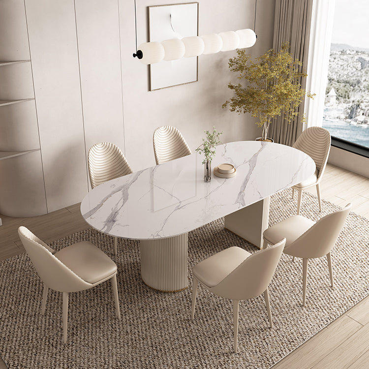 Contemporary 1/4/5/7 Pieces Dining Set Oval Dining Room Table Set 7 Pieces: Table, 6 Chairs Clearhalo 'Dining Room Sets' 'Dining Tables & Seating' 'dining_room_set' 'furn' 'furn_dining_room_set' 'Furniture' 'furniture_dining_room_set' 'Kitchen & Dining Furniture' 'kitchen&dining_furn' 'kitchen' 4481280