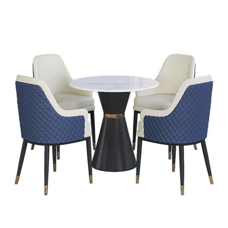 Glam 1/2/3/4/5 Pieces Dining Set Round Sintered Stone Dining Table Set 5 Pieces: Table, 4 White Chairs Clearhalo 'Dining Room Sets' 'Dining Tables & Seating' 'dining_room_set' 'furn' 'furn_dining_room_set' 'Furniture' 'furniture_dining_room_set' 'Kitchen & Dining Furniture' 'kitchen&dining_furn' 'kitchen' 4481337