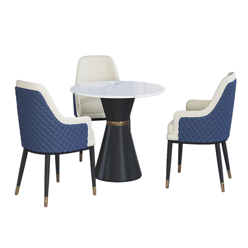 Glam 1/2/3/4/5 Pieces Dining Set Round Sintered Stone Dining Table Set 4 Pieces: Table, 3 White Chairs Clearhalo 'Dining Room Sets' 'Dining Tables & Seating' 'dining_room_set' 'furn' 'furn_dining_room_set' 'Furniture' 'furniture_dining_room_set' 'Kitchen & Dining Furniture' 'kitchen&dining_furn' 'kitchen' 4481341