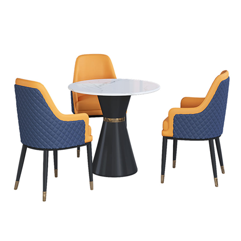 Glam 1/2/3/4/5 Pieces Dining Set Round Sintered Stone Dining Table Set 4 Pieces: Table, 3 Orange Chairs Clearhalo 'Dining Room Sets' 'Dining Tables & Seating' 'dining_room_set' 'furn' 'furn_dining_room_set' 'Furniture' 'furniture_dining_room_set' 'Kitchen & Dining Furniture' 'kitchen&dining_furn' 'kitchen' 4481342
