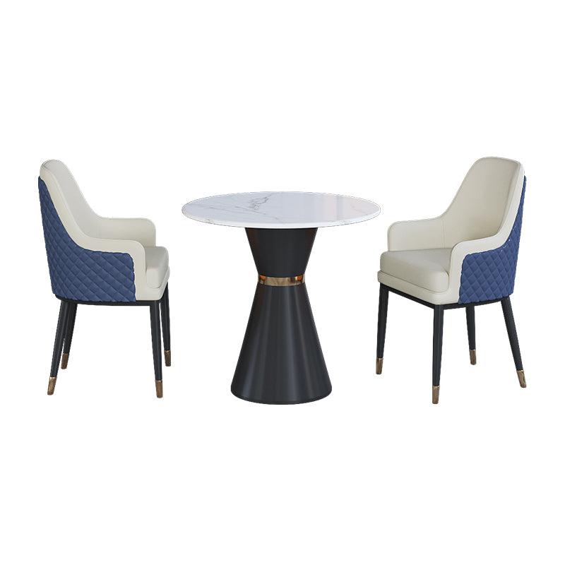 Glam 1/2/3/4/5 Pieces Dining Set Round Sintered Stone Dining Table Set 3 Pieces: Table, 2 White Chairs Clearhalo 'Dining Room Sets' 'Dining Tables & Seating' 'dining_room_set' 'furn' 'furn_dining_room_set' 'Furniture' 'furniture_dining_room_set' 'Kitchen & Dining Furniture' 'kitchen&dining_furn' 'kitchen' 4481345