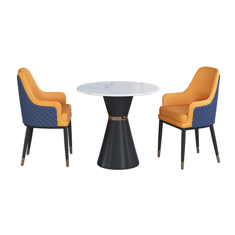 Glam 1/2/3/4/5 Pieces Dining Set Round Sintered Stone Dining Table Set 3 Pieces: Table, 2 Orange Chairs Clearhalo 'Dining Room Sets' 'Dining Tables & Seating' 'dining_room_set' 'furn' 'furn_dining_room_set' 'Furniture' 'furniture_dining_room_set' 'Kitchen & Dining Furniture' 'kitchen&dining_furn' 'kitchen' 4481347