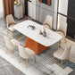 Glam 1/2/5/7 Pieces Dining Set Rectangle Sintered Stone Dining Furniture Set 7 Pieces: Orange Table, 6 Chairs Clearhalo 'Dining Room Sets' 'Dining Tables & Seating' 'dining_room_set' 'furn' 'furn_dining_room_set' 'Furniture' 'furniture_dining_room_set' 'Kitchen & Dining Furniture' 'kitchen&dining_furn' 'kitchen' 4481429